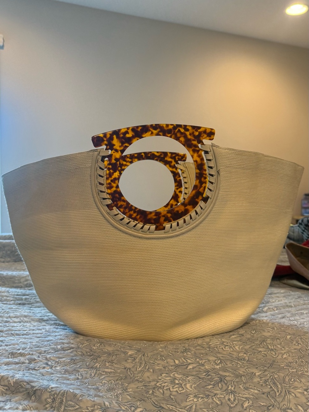 Cream Canvas Tote with Tortoiseshell Handles
